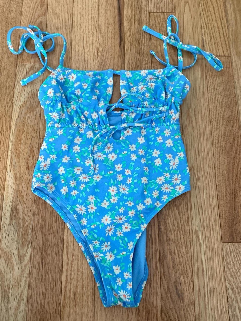 Blue Floral Tie-Front One-Piece Swimsuit